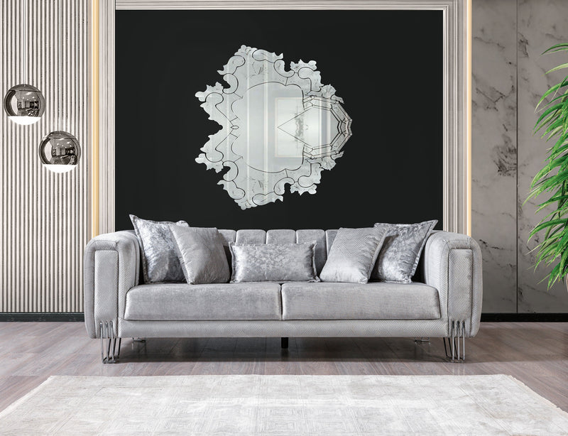 Santana Silver Velvet Sofa & Loveseat