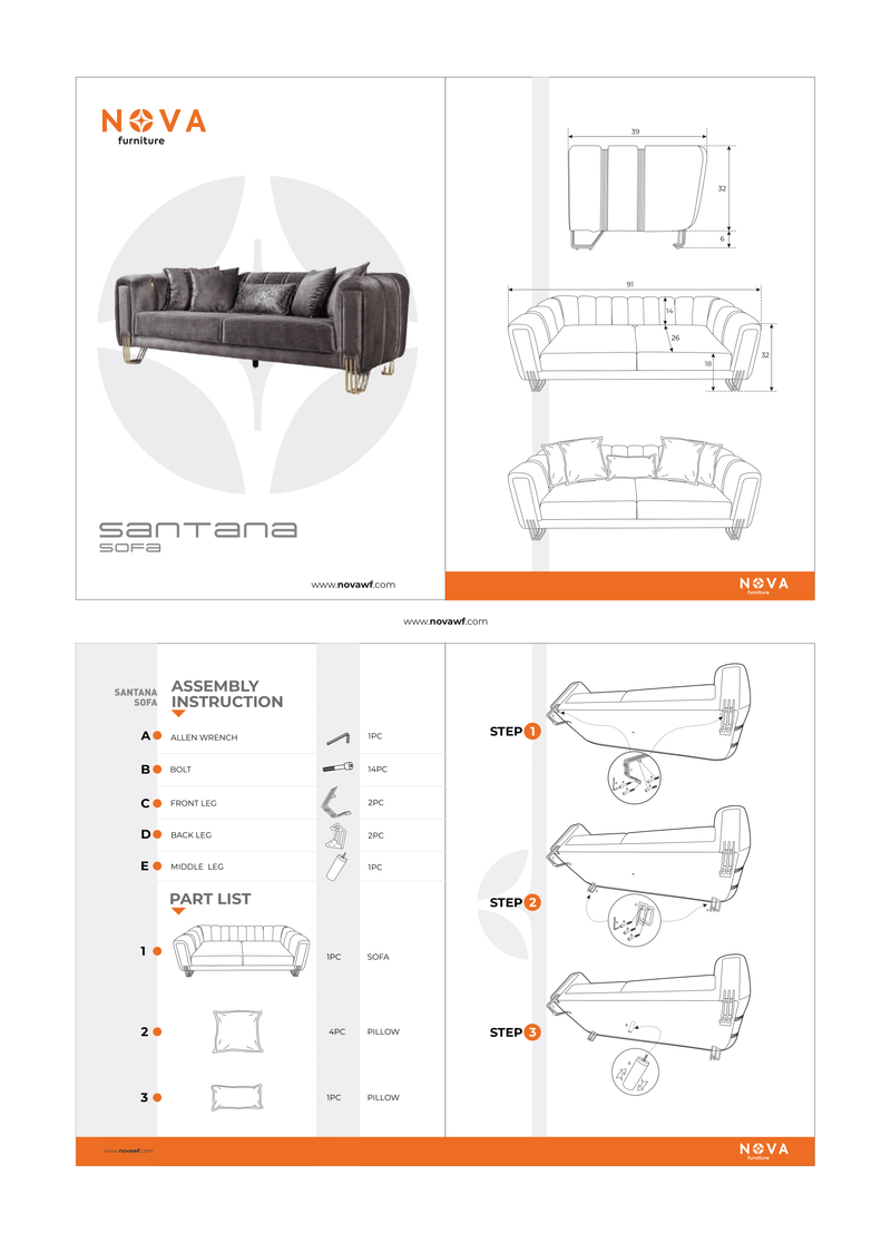 Santana Silver Velvet Sofa - SANTANASILVER-S