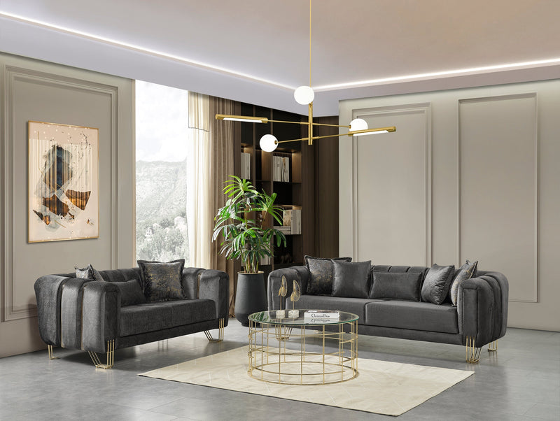 Santana Smoke Velvet Living Room Set