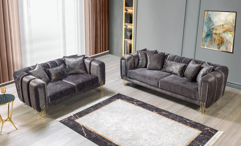 Santana Smoke Velvet Sofa & Loveseat - DMV FurnitureLiving Room Set