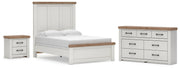 Savonport Full Panel Bed, Dresser and Nightstand in White/Brown - PKG025555