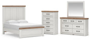 Savonport Full Panel Bed, Dresser, Mirror and Chest in White/Brown - PKG025552