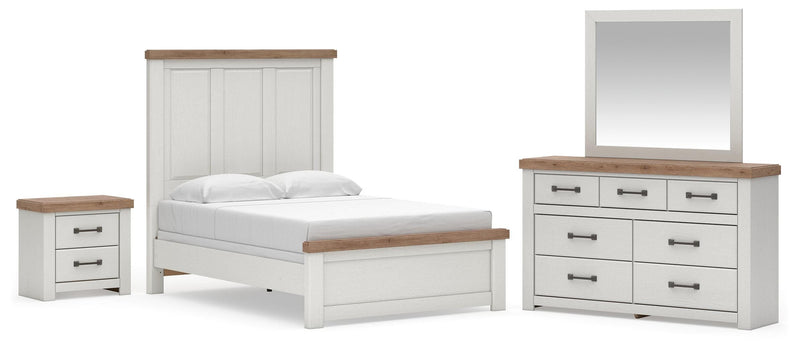 Savonport Full Panel Bed. Dresser, Mirror and Nightstand in White/Brown - PKG025551