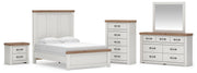 Savonport Full Panel Bed, Dresser, Mirror, Chest and Nightstand in White/Brown - PKG025553