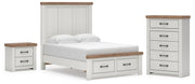 Savonport Full Panel Storage Bed, Chest and Nightstand in White/Brown - PKG025574