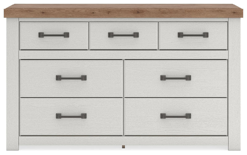 Savonport Full Panel Storage Bed, Dresser and Chest in White/Brown - PKG025573