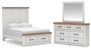 Savonport Full Panel Storage Bed, Dresser and Mirror in White/Brown - PKG025572