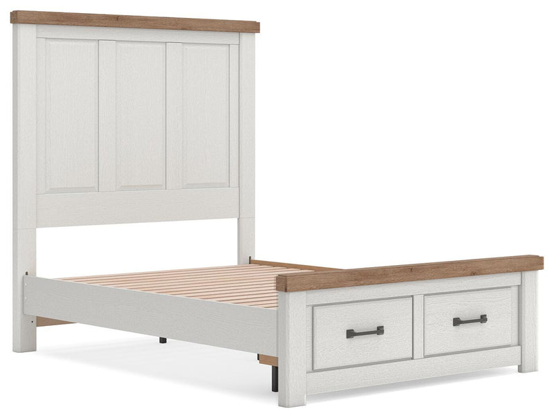 Savonport Full Panel Storage Bed, Dresser and Mirror in White/Brown - PKG025572