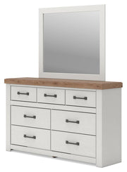 Savonport Full Panel Storage Bed, Dresser, Mirror and Chest in White/Brown - PKG025576