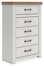 Savonport Full Panel Storage Bed, Dresser, Mirror and Chest in White/Brown - PKG025576