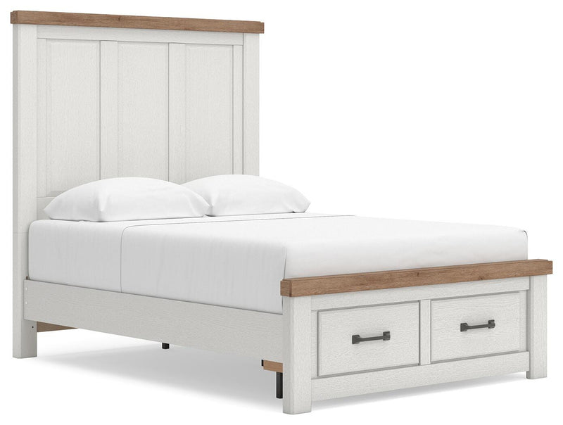 Savonport Full Panel Storage Bed. Dresser, Mirror and Nightstand in White/Brown - PKG025575
