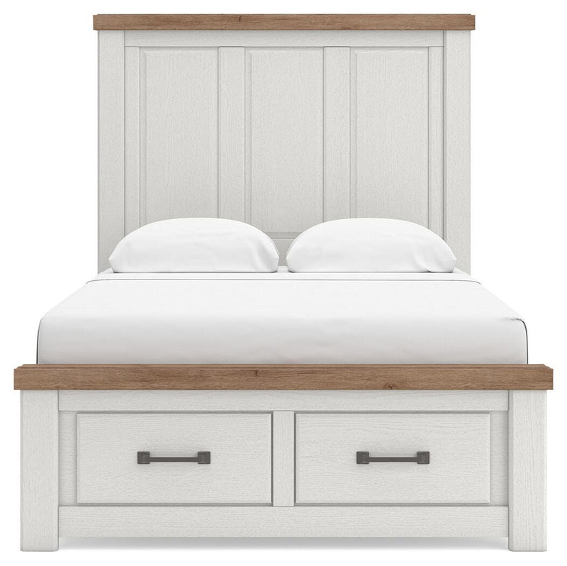 Savonport Full Panel Storage Bed, Dresser, Mirror, Chest and Nightstand in White/Brown - PKG025577