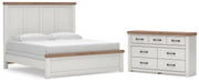 Savonport King Panel Bed and Dresser in White/Brown - PKG025307