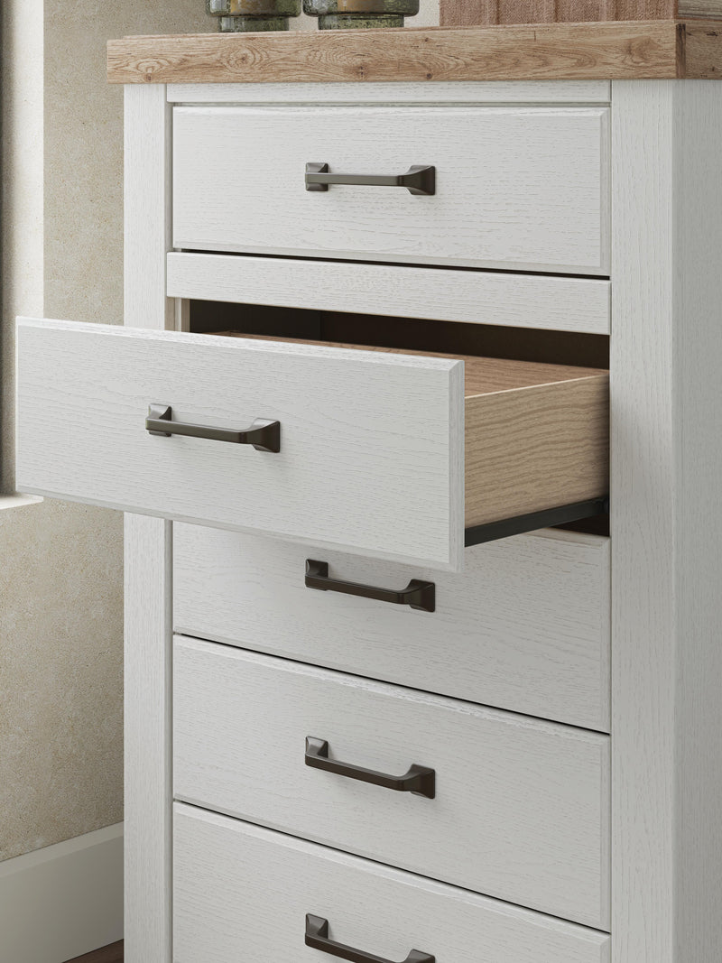Savonport King Panel Bed, Chest and Nightstand in White/Brown - PKG025303