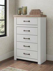 Savonport King Panel Bed, Chest and Nightstand in White/Brown - PKG025303