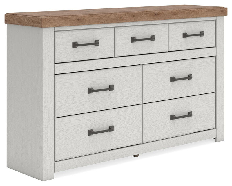 Savonport King Panel Bed, Dresser and Chest in White/Brown - PKG025302