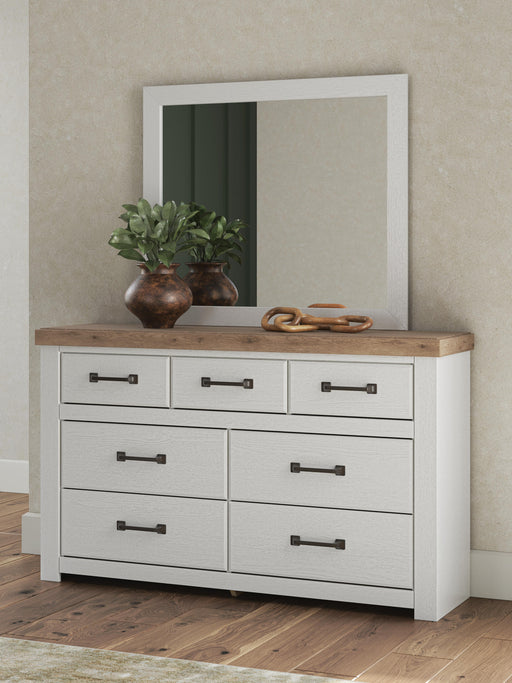 Savonport King Panel Bed, Dresser and Mirror in White/Brown - PKG025301