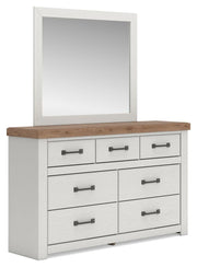 Savonport King Panel Bed, Dresser, Mirror and Chest in White/Brown - PKG025305