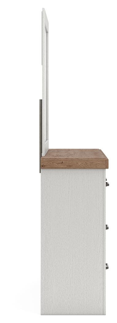 Savonport King Panel Bed. Dresser, Mirror and Nightstand in White/Brown - PKG025304