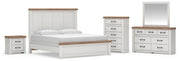 Savonport King Panel Bed, Dresser, Mirror, Chest and Nightstand in White/Brown - PKG025306