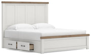 Savonport King Panel Bed with Storage, Chest and Nightstand in White/Brown - PKG025404