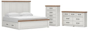 Savonport King Panel Bed with Storage, Dresser and Chest in White/Brown - PKG025403