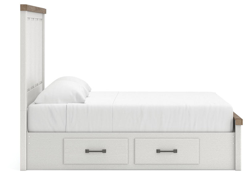 Savonport King Panel Bed with Storage, Dresser and Chest in White/Brown - PKG025403