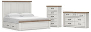 Savonport King Panel Bed with Storage, Dresser and Chest in White/Brown - PKG025517