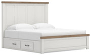 Savonport King Panel Bed with Storage, Dresser, Mirror and Chest in White/Brown - PKG025406