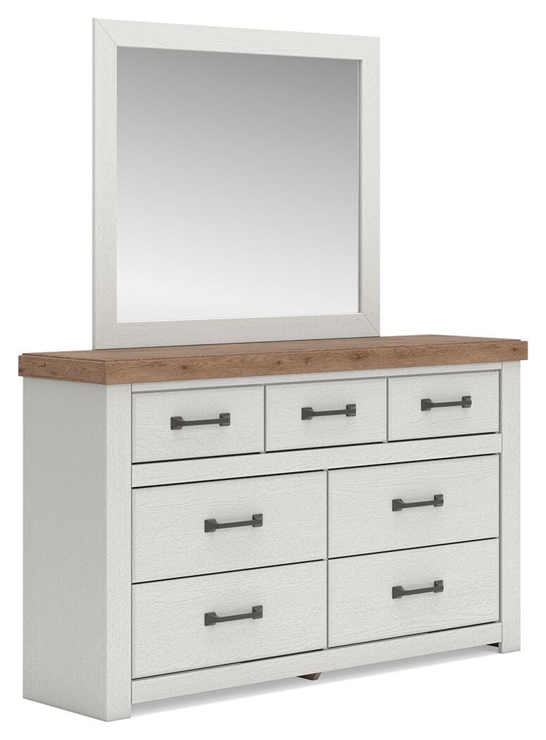 Savonport King Panel Bed with Storage. Dresser, Mirror and Nightstand in White/Brown - PKG025519