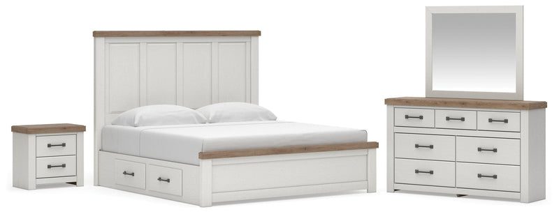 Savonport King Panel Bed with Storage. Dresser, Mirror and Nightstand in White/Brown - PKG025519