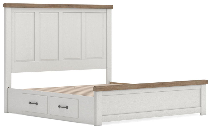 Savonport King Panel Bed with Storage, Dresser, Mirror, Chest and Nightstand in White/Brown - PKG025407