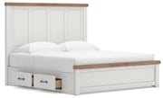 Savonport King Panel Bed with Storage, Dresser, Mirror, Chest and Nightstand in White/Brown - PKG025521