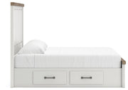 Savonport King Panel Bed with Storage, Dresser, Mirror, Chest and Nightstand in White/Brown - PKG025521