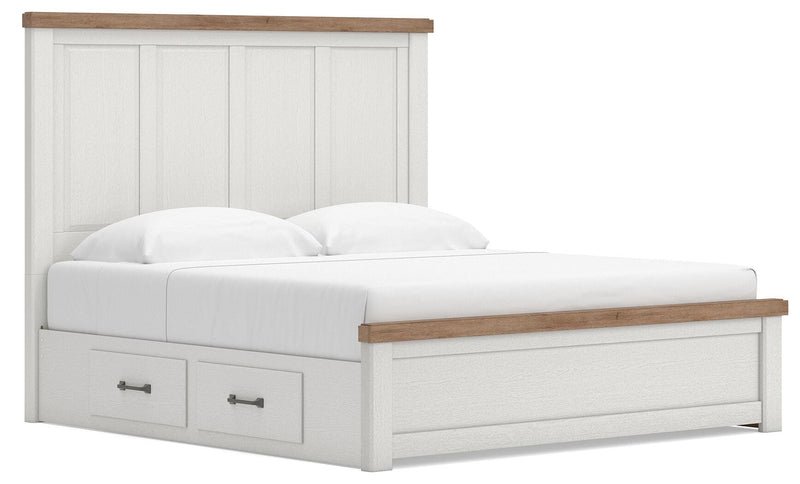 Savonport King Panel Bed with Storageand Dresser in White/Brown - PKG025522