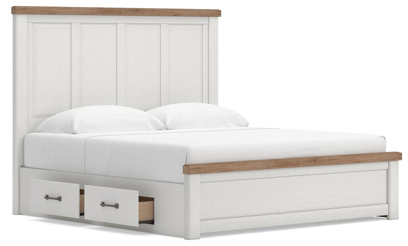 Savonport King Panel Bed with Storageand Dresser in White/Brown - PKG025522