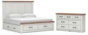 Savonport King Panel Storage Bed and Dresser in White/Brown - PKG025315