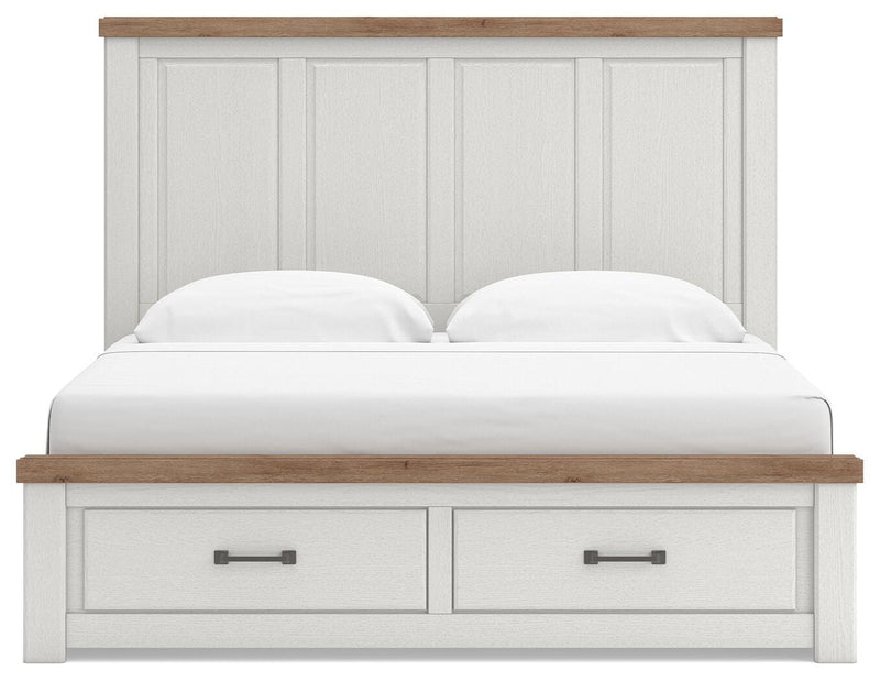 Savonport King Panel Storage Bed and Dresser in White/Brown - PKG025538