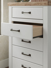 Savonport King Panel Storage Bed, Chest and Nightstand in White/Brown - PKG025311