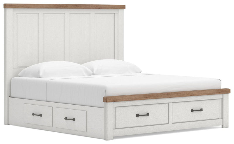 Savonport King Panel Storage Bed, Dresser and Chest in White/Brown - PKG025310