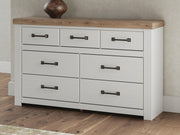 Savonport King Panel Storage Bed, Dresser and Chest in White/Brown - PKG025533