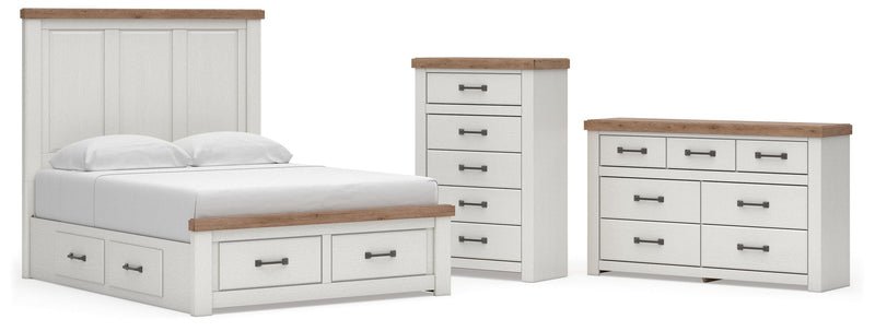 Savonport King Panel Storage Bed, Dresser and Chest in White/Brown - PKG025533