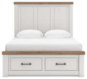 Savonport King Panel Storage Bed, Dresser and Mirror in White/Brown - PKG025532