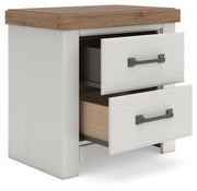 Savonport King Panel Storage Bed, Dresser and Nightstand in White/Brown - PKG025316