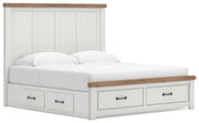 Savonport King Panel Storage Bed, Dresser and Nightstand in White/Brown - PKG025316