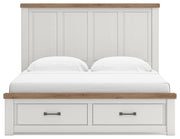 Savonport King Panel Storage Bed, Dresser and Nightstand in White/Brown - PKG025316