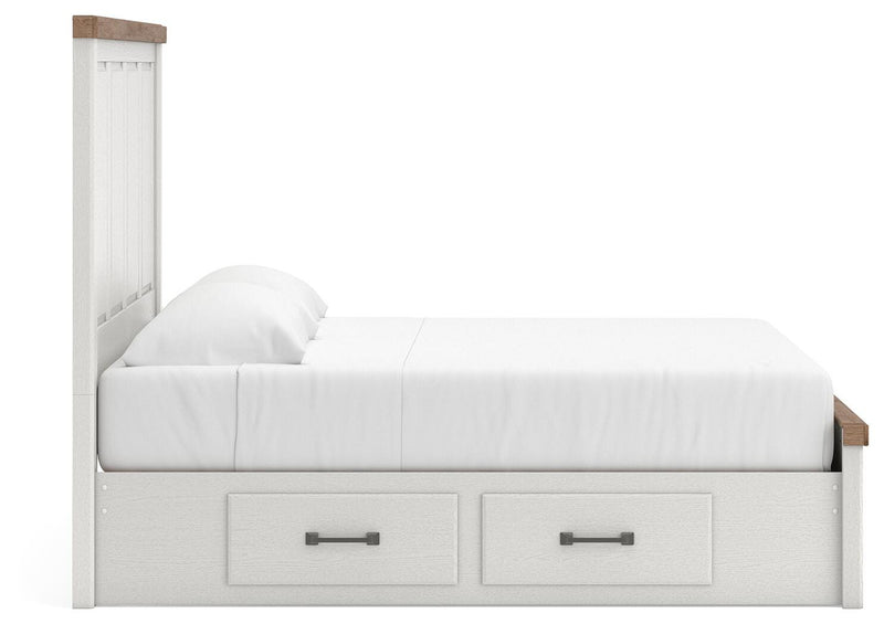 Savonport King Panel Storage Bed, Dresser and Nightstand in White/Brown - PKG025539