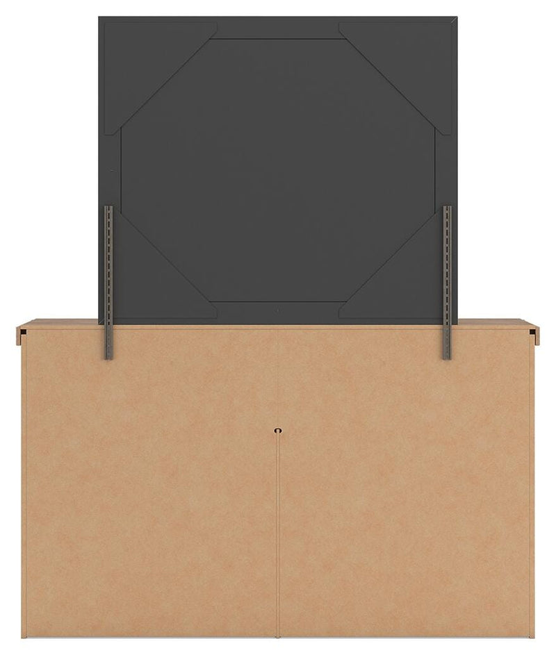 Savonport King Panel Storage Bed, Dresser, Mirror and Chest in White/Brown - PKG025313