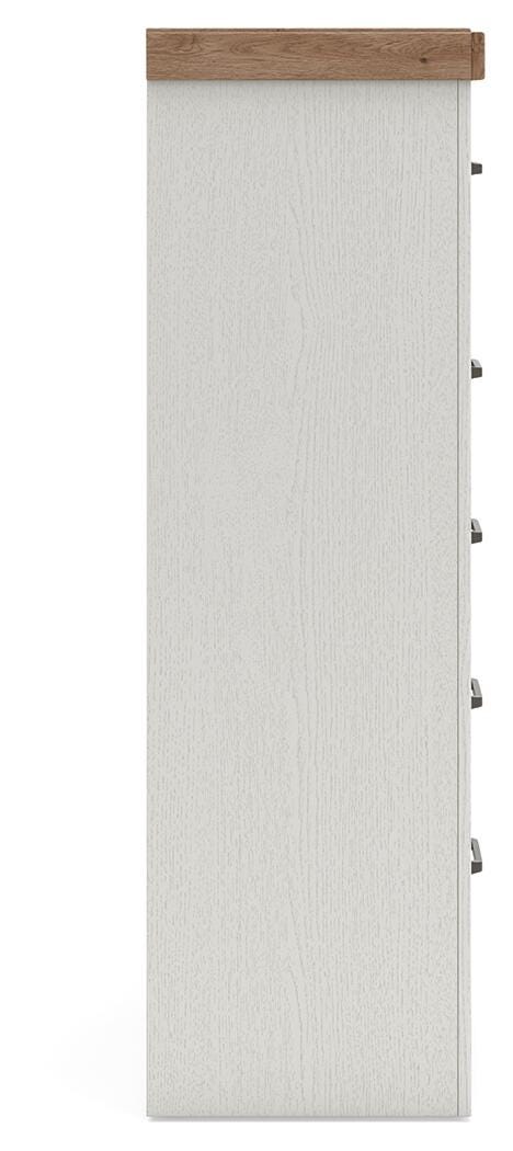 Savonport King Panel Storage Bed, Dresser, Mirror and Chest in White/Brown - PKG025313
