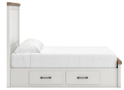 Savonport King Panel Storage Bed, Dresser, Mirror and Chest in White/Brown - PKG025313